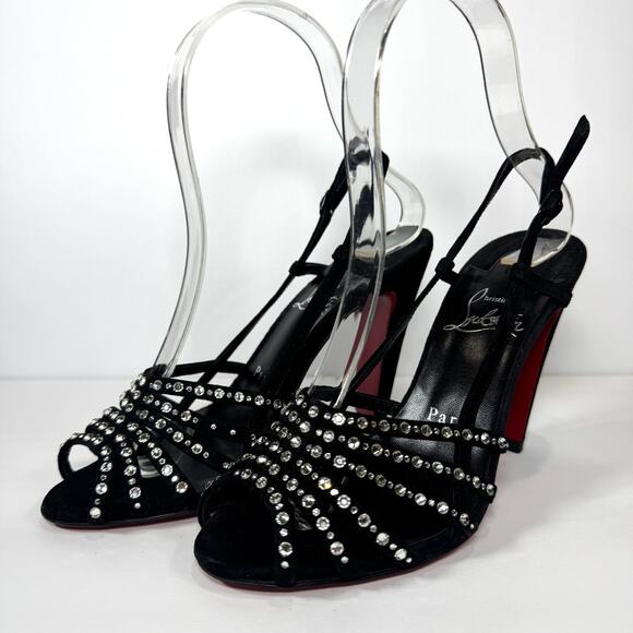 Christian Louboutin Vegastrassima 100 Crystal Heel Slingbacks Size 35.5/US 5.5 - Picture 1 of 8